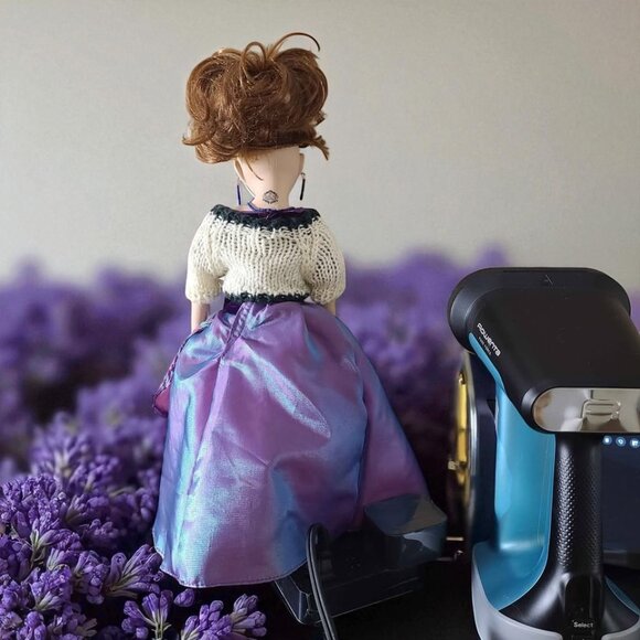 Elegant Porcelain Doll in Purple Dress & Matching Sweater Set - Picture 5 of 16